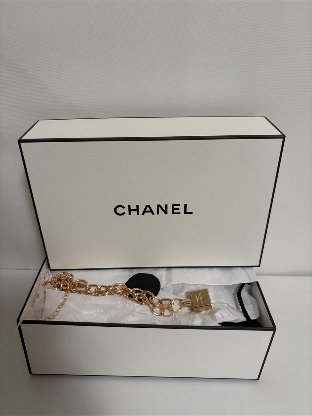 Blue De Chanel Perfume Bottle Charm on Gold Statement Necklace ⭐️✨ - Picture 7 of 7